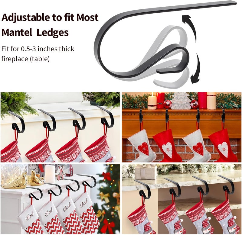Klurent Christmas Stocking Holders for Mantle Set of 4, Lightweight Adjustable Christmas Stocking Holder Hooks Metal Fireplace Hanger for Christmas Party Decoration, Non-Slip Mantle Stocking Hooks(Black) - Image 3